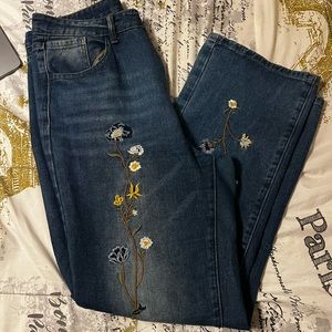 Blue jeans, with flower embroidery
